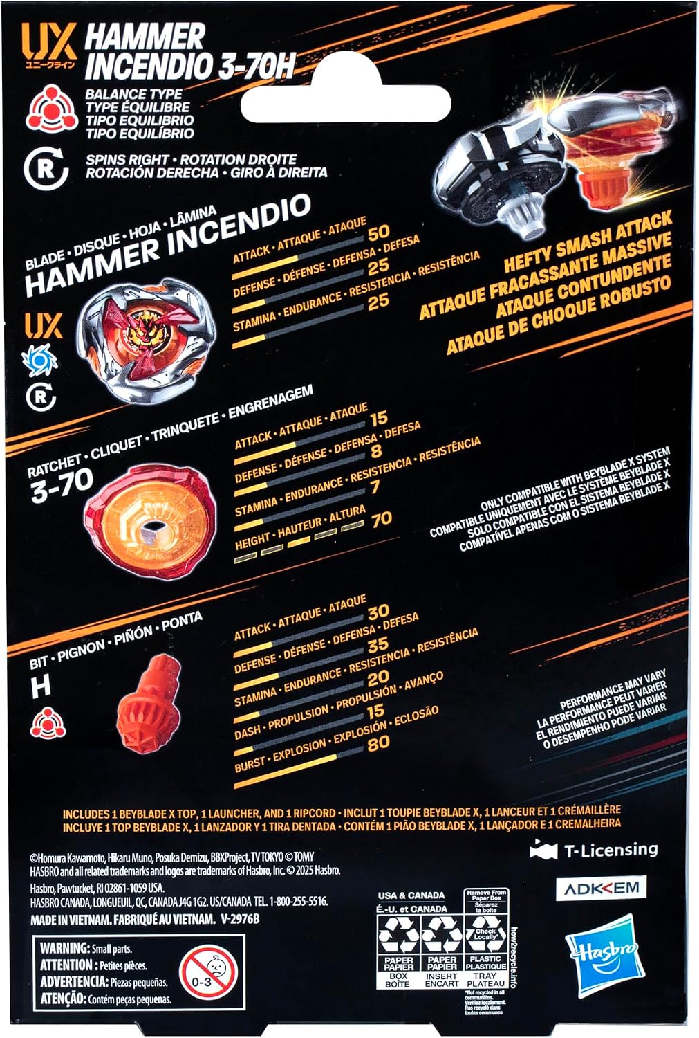 Beyblade X Hammer Incendio 3-70H UX Starter Pack Set mit Balance-Typ Top und Launcher; Authentische
