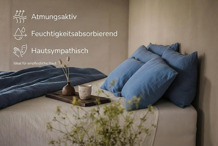 Ger3as Leinen Bettwäsche Set 100% Natur Leinen Stonewashed, Naturfaser Leinen, mit Hotelverschluss (