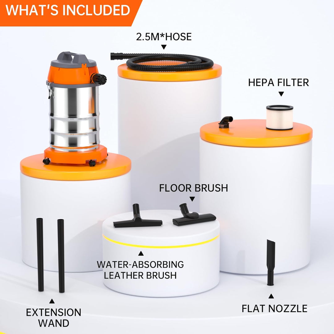 Für Haushalt 3200W Nass- und Trockenstaubsauger, 35L Edelstahlbehälter, HEPA-Filter, 23kPa Saugkraft