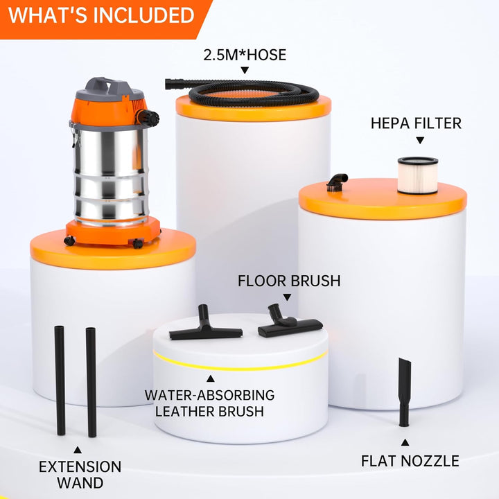 Für Haushalt 3200W Nass- und Trockenstaubsauger, 35L Edelstahlbehälter, HEPA-Filter, 23kPa Saugkraft