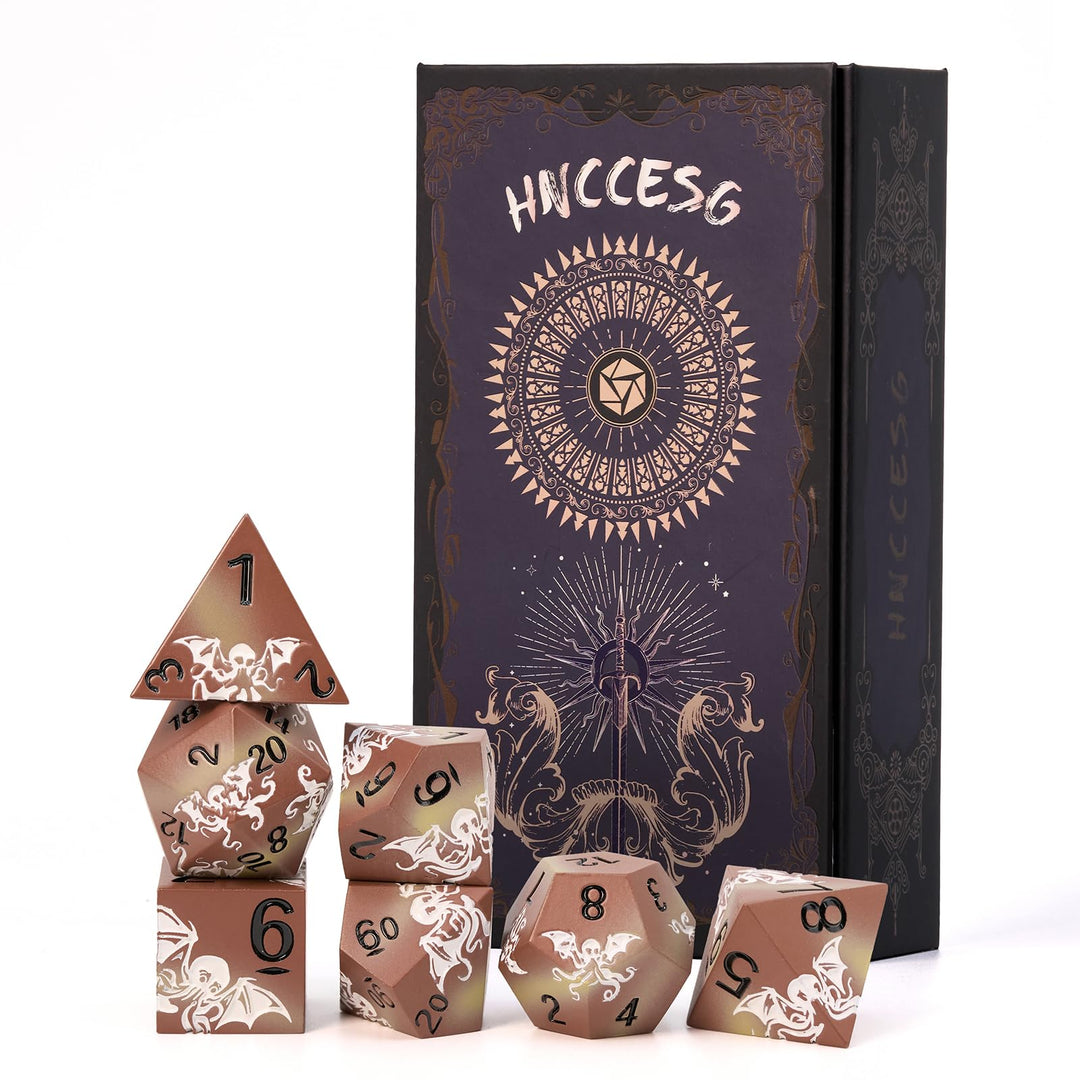 Krake Metall Würfel Set 7-teilig – Premium Polyedrische Rollenspiel Würfel mit Magnetischer Geschenk