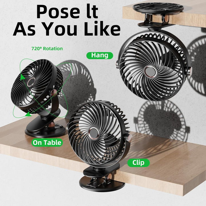 Schreibtischventilator, Mini-Ventilator, USB, leise, mit LCD-Display, 6000 mAh, kleiner Ventilator,