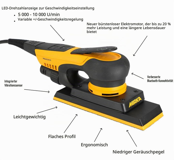 Mirka DEOS II 383 Schwingschleifer 70x198mm 300 W vibrationsarme Schleifmaschine für staubfreies Sch