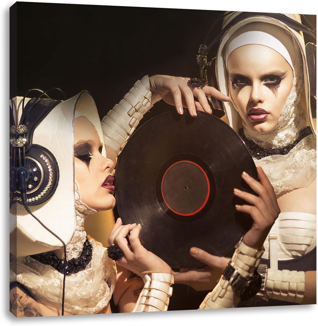 Mysteriöse DJ Frauen, Format: 70x70 auf Leinwand, XXL riesige Bilder fertig gerahmt mit Keilrahmen,