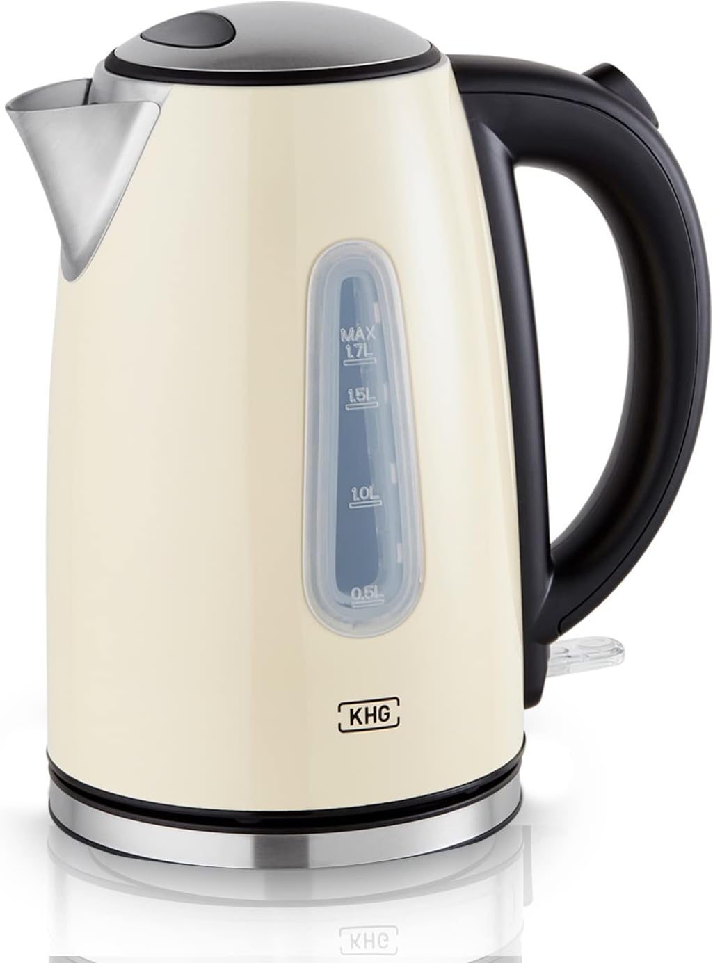KHG Wasserkocher WK-1707 CE Edelstahl creme 1,7 Liter, auswaschbarer Kalkfilter, Wasserstandsanzeige
