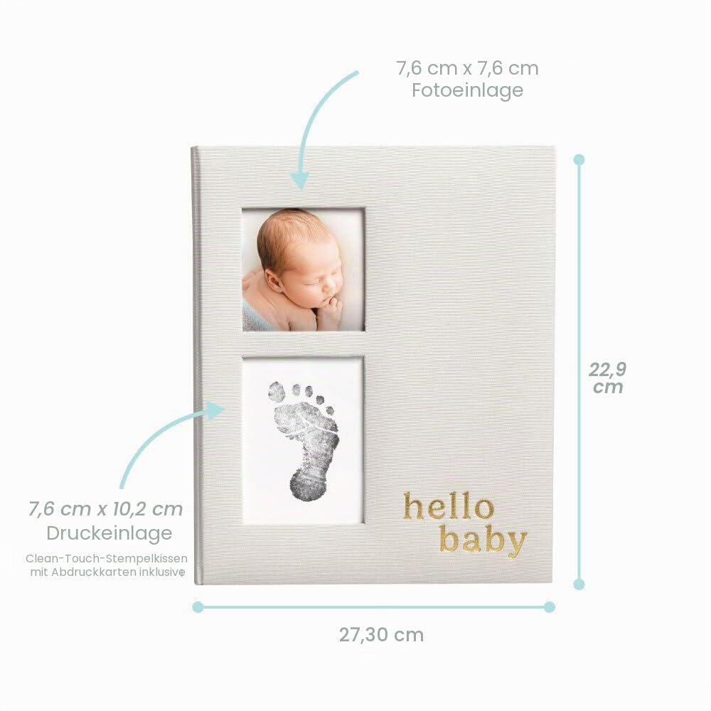 Pearhead Linen Memory Book for Baby Boy or Girl, First 5 Years, Monthly Milestone Scrapbook and Phot