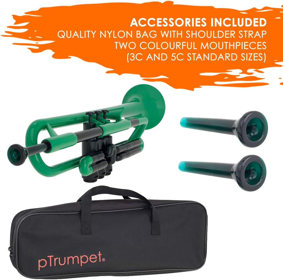 pTrumpet 700628 Trompete mit Tasche und Mundstück grün, Grün