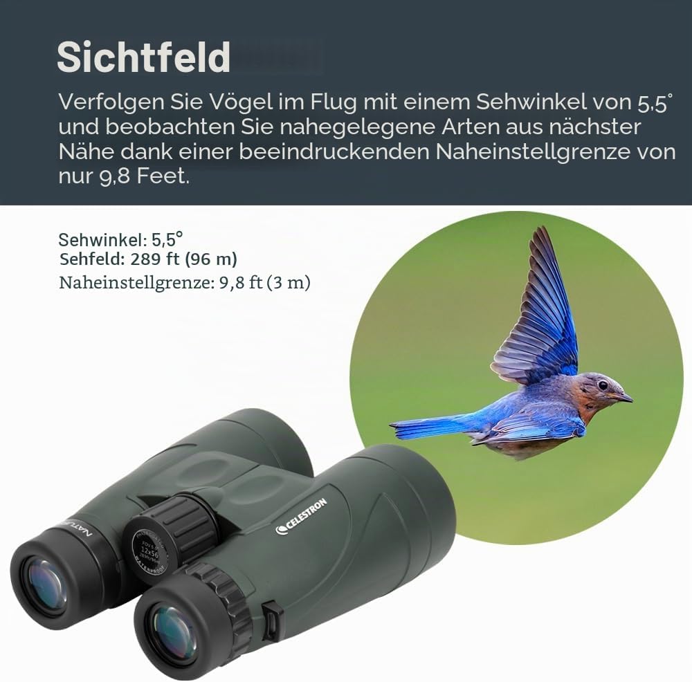 Celestron 71336-CGL Nature DX Fernglas, mit 12 x 56 Vergrösserung, mit BaK4-Prismen, Schwarz Nature