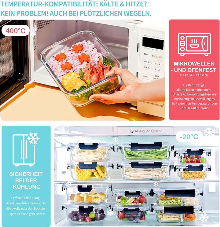 ERUIV Glasbehälter Mit Deckel (6 Stück),1520ML Lebensmittelkonservierung Meal Prep Boxen Glas, Kann