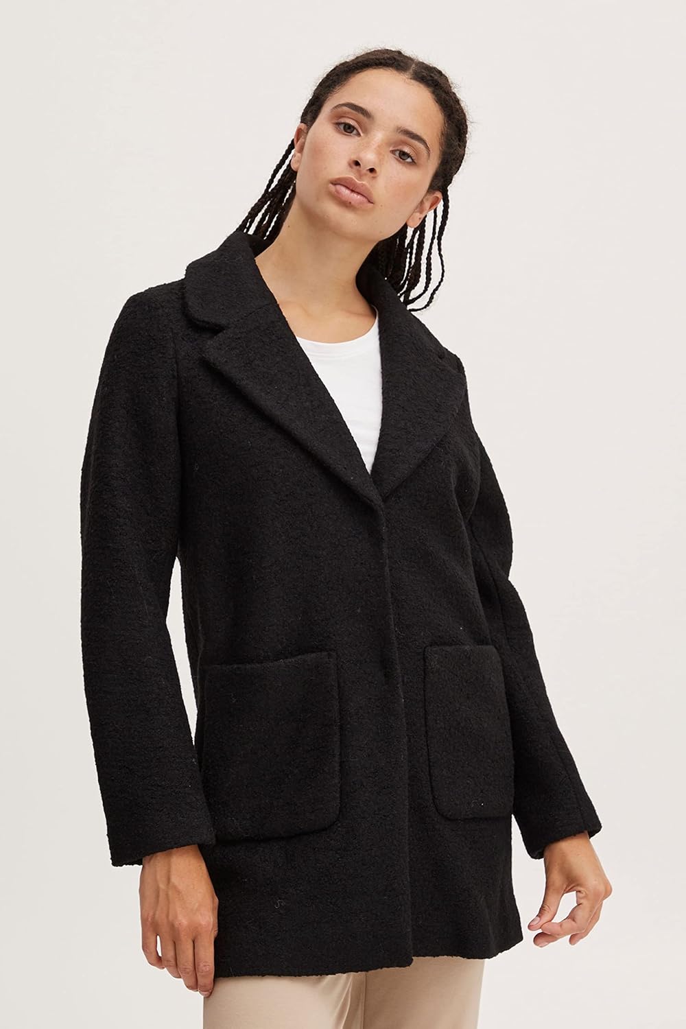 ICHI IHSTIPA JA Damen Wintermantel Wollmantel Winterjacke Kurzmantel mit Druckknöpfen und Reverskrag