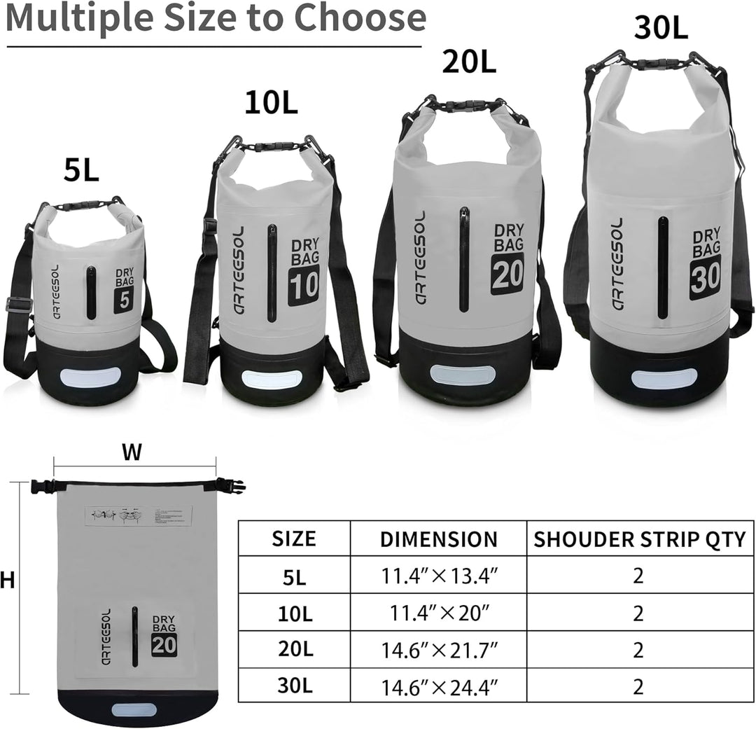 Dry Bag wasserdichte Tasche 5L/10L/20L/30L Wasserfester Beutel Packsack mit Langen Doppeltem Verstel