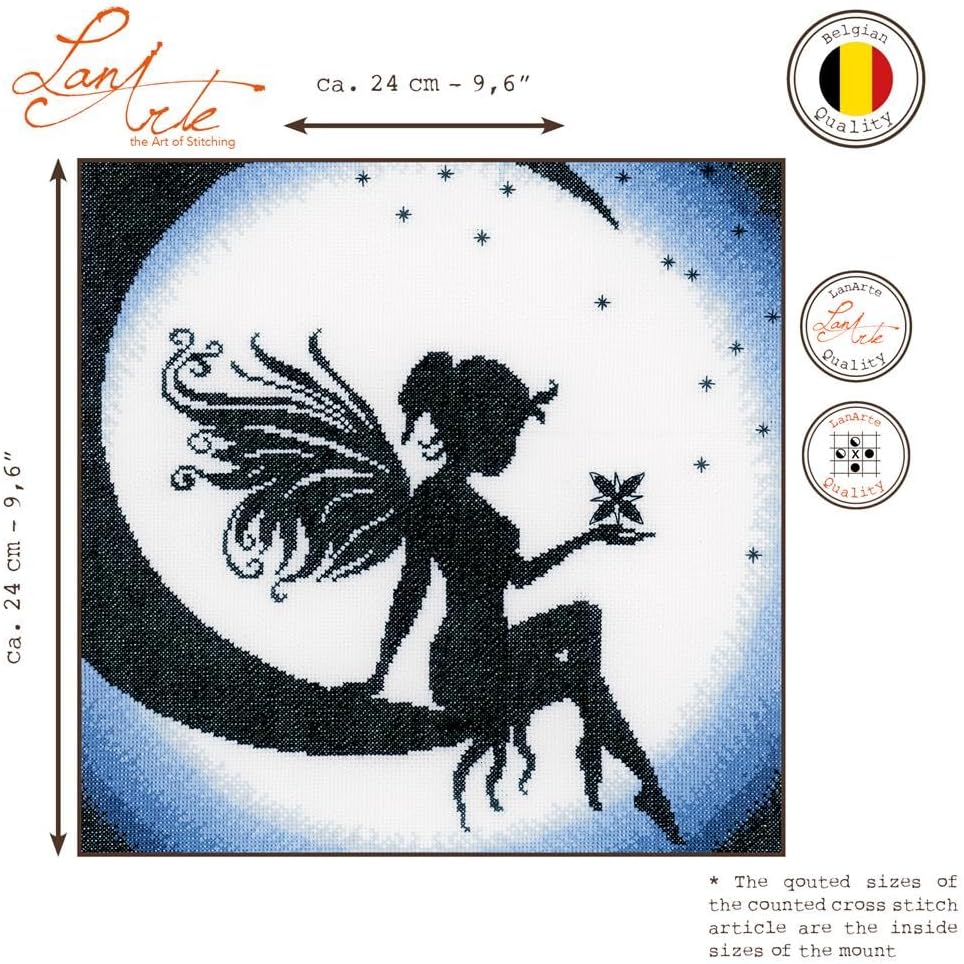 Lanarte Zählmusterpackung Fee auf Mond Feinaida Kreuzstichpackung, Baumwolle, Mehrfarbig, 24 x 24 x
