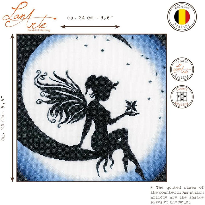 Lanarte Zählmusterpackung Fee auf Mond Feinaida Kreuzstichpackung, Baumwolle, Mehrfarbig, 24 x 24 x