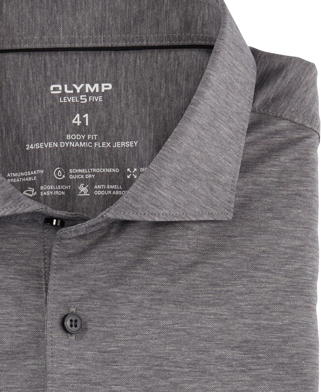 OLYMP Herren Businesshemd Langarm Level Five 24/Seven,Uni,Body fit,Kent-Kragen 40 Grau 62, 40 Grau 6