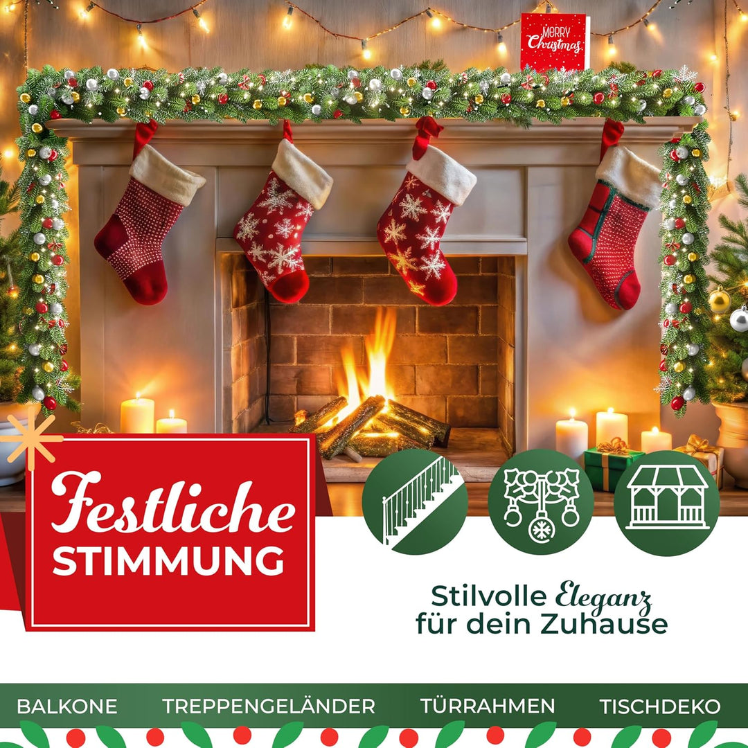 KESSER® Weihnachtsgirlande 10m mit Beleuchtung 200 LED's inkl Deko Fernbedienung - Timer - Lichterke