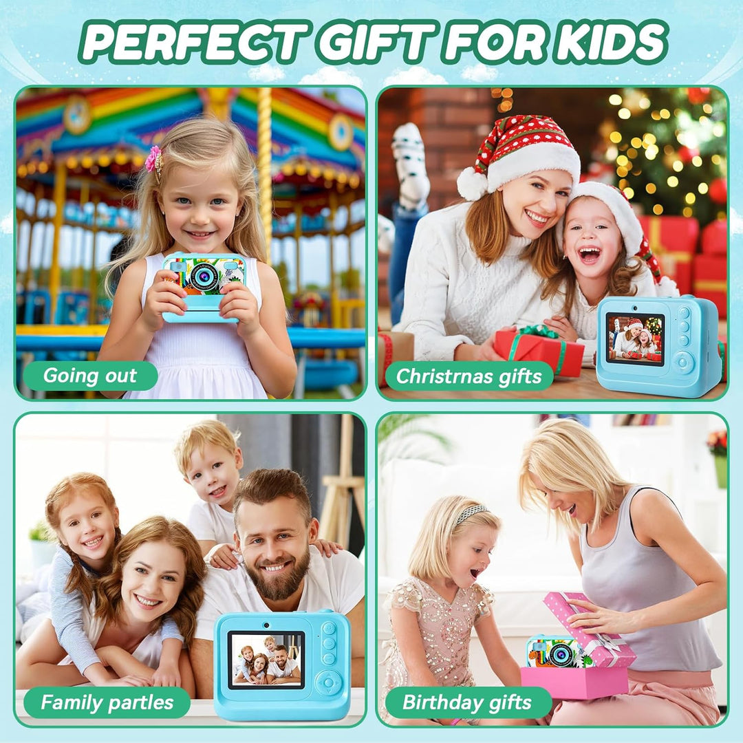 Kinderkamera Sofortbildkamera, 2,4 Zoll Bildschirm 1080P HD Kinderkamera, mit 32GB Karte und 3 Rolle