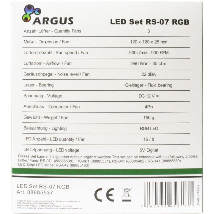 Inter-Tech Lüfter 120 * 120 * 25 ARGUS RGB-FAN SET RS-07, 3X LED
