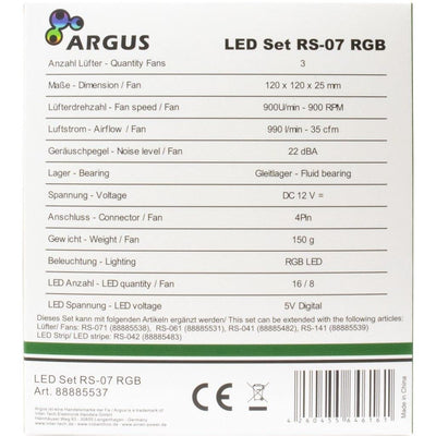 Inter-Tech Lüfter 120 * 120 * 25 ARGUS RGB-FAN SET RS-07, 3X LED