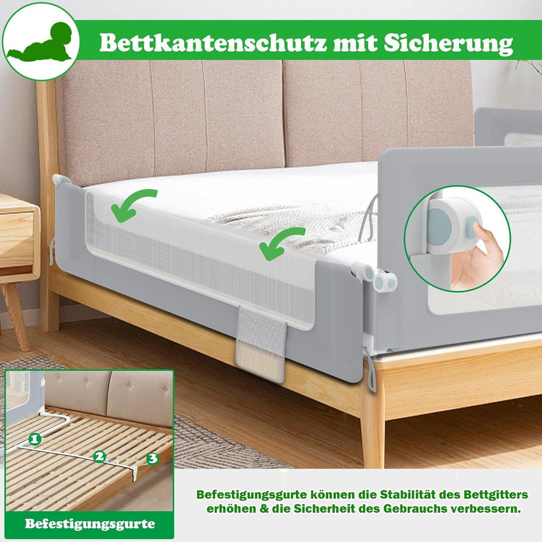 SUBTLETY 1 Seite Baby Bettgitter Umgeklappt Bettschutzgitter Set 72-86cm Höhenverstellbar Rausfallsc
