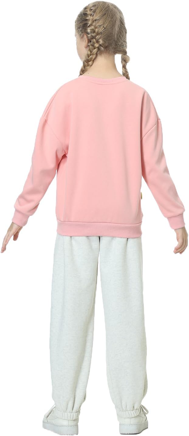 Rolanko Jogging Hose für Mädchen, Baumwoll Fleece Sport Joggers Trainingsanzug mit Mehreren Taschen