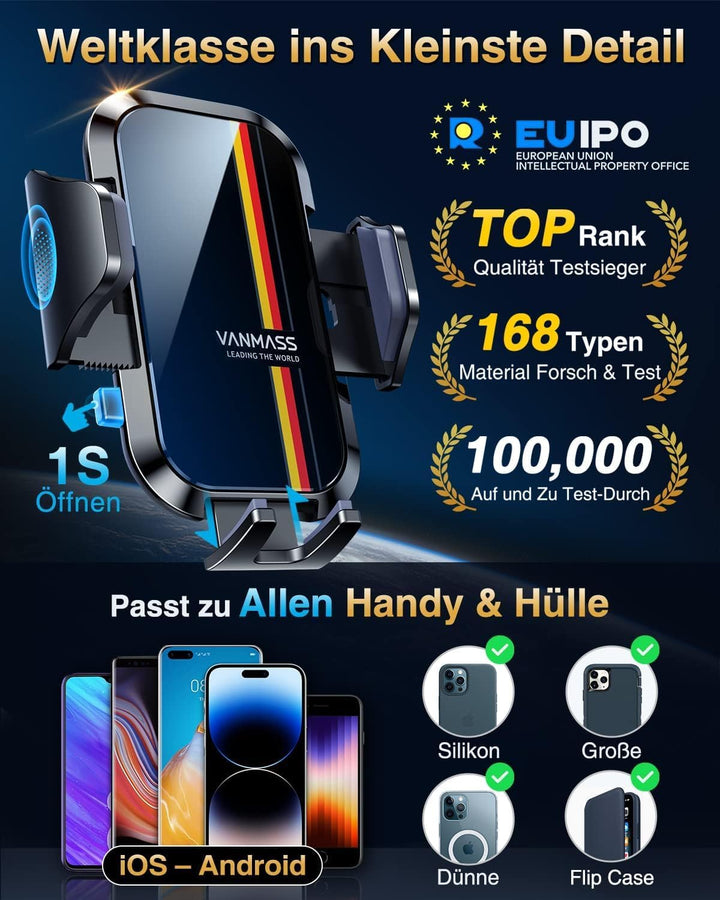 VANMASS 2025 Upgrade【Militär-Klasse】Handyhalterung Auto Lüftungshaken Bombenfest Handyhalter 360°Dre