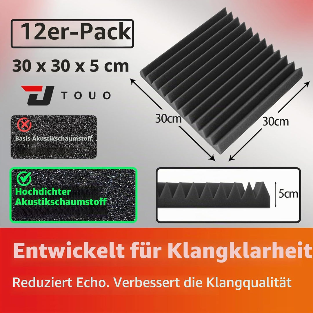 Akustikplatten, schalldichte Schaumstoffplatten für die Wand, 30,5 x 30,5 x 5,1 cm, schwer entflammb
