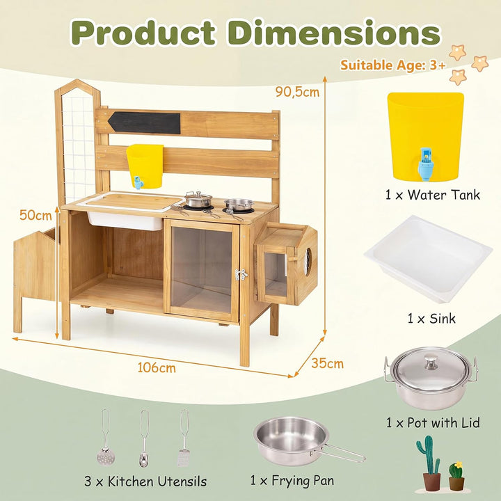 DREAMADE Matschküche Kinder Outdoor, Mud Kitchen Holz | Küche Kinder mit Rankgitter, Pflanzkasten &amp;