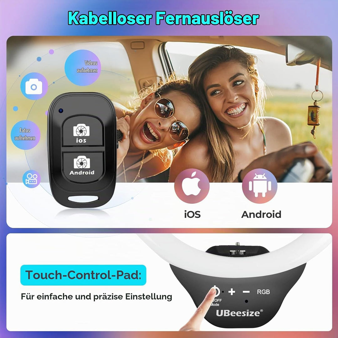 UBeesize 12 Zoll RGB Ringlicht Stativ mit Fernauslöser - Dimmbares Selfie Ringlicht für Selfie, Live