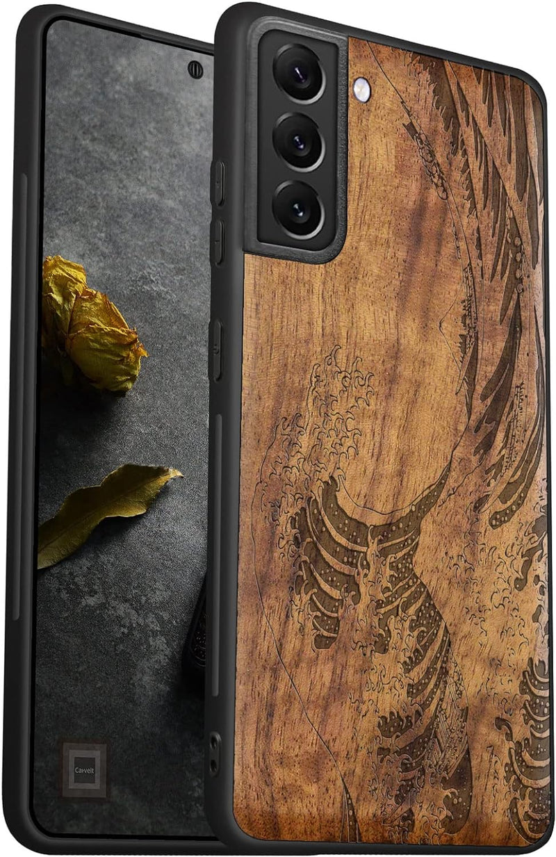 Carveit Handyhülle für Galaxy S22 Plus Case [Holz und TPU Silikon Hybrid hülle] Stossfeste Stossstan