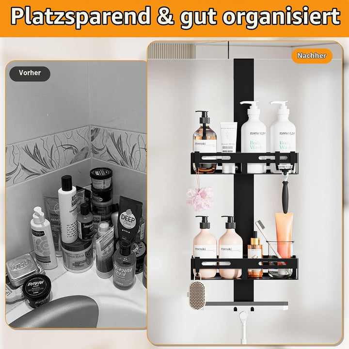 Wisfame Duschregal Zum Hängen, Duschablage Ohne Bohren Schwarz für Glasduschtüren, Duschablage Hänge