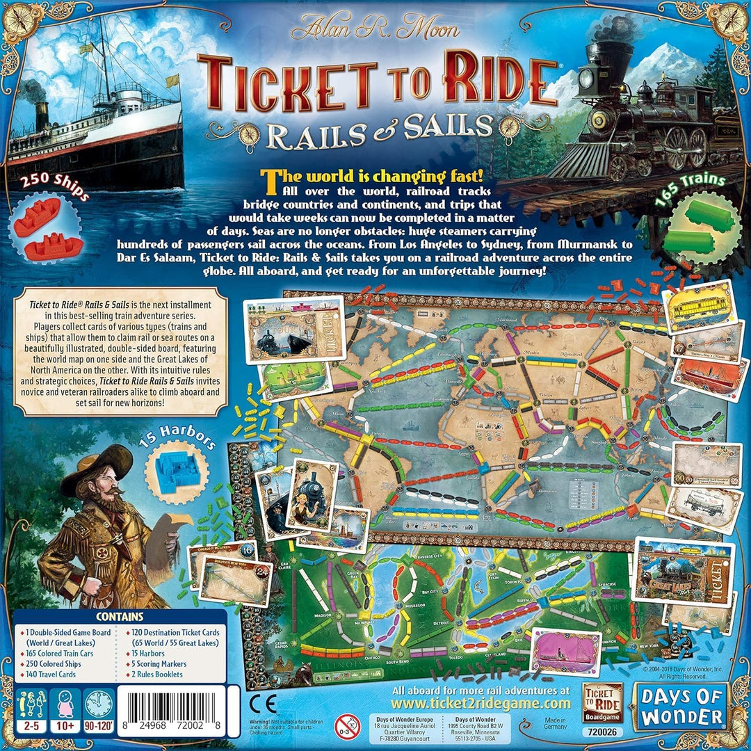 Days of Wonder , Ticket to Ride Rails &amp; Sails Board Game, Ages 10+, for 2 to 5 Players, Average Play