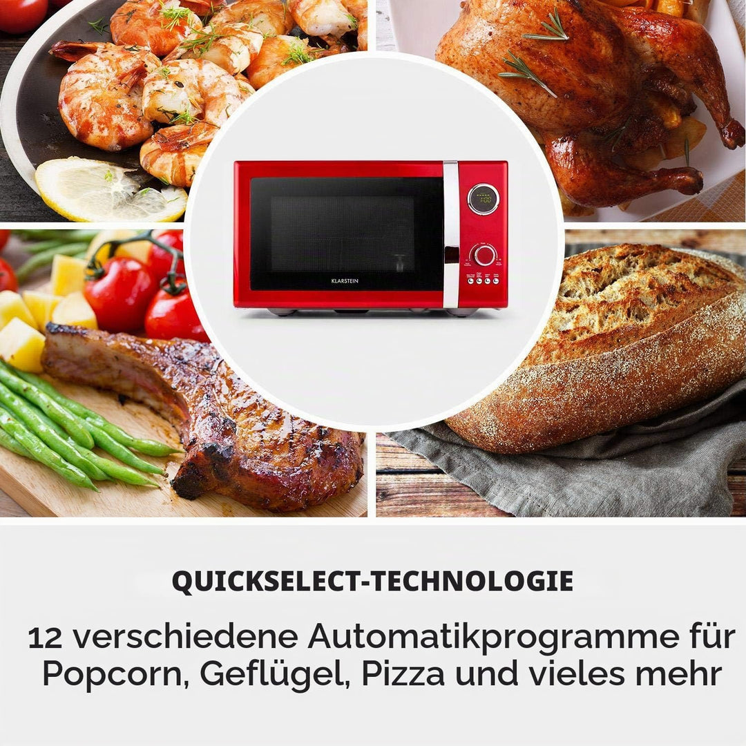 Klarstein Fine Dinesty 2-in-1 Mikrowelle - Retro Mikrowellenofen mit Grill, Metall-Gehäuse, 23L Garr