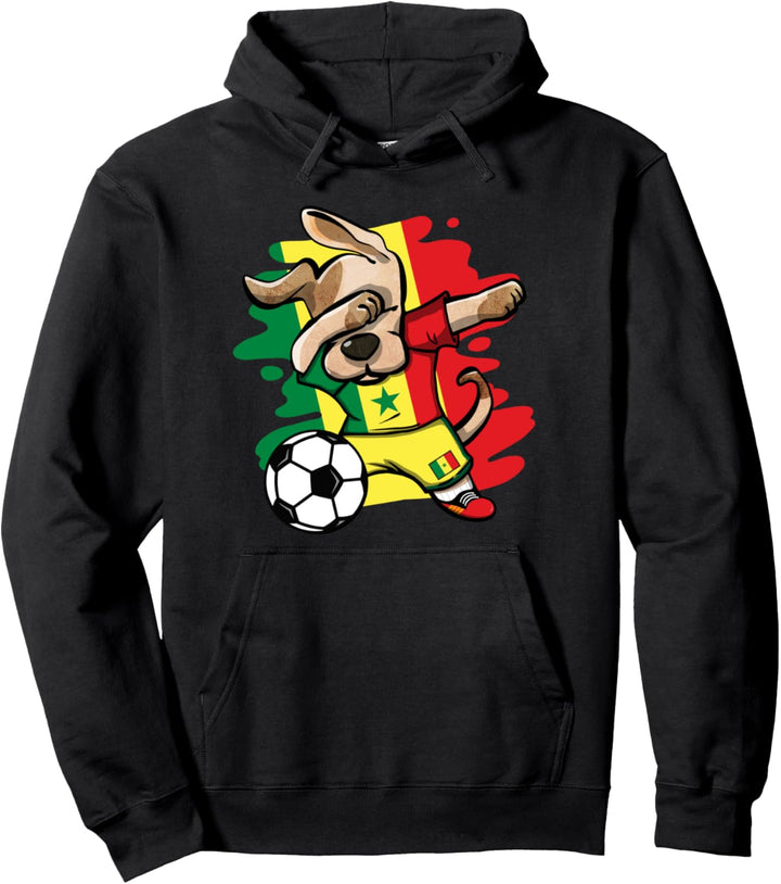 Lustiger Dabbing Hund Senegal Fussball Senegalesische Flagge Pullover Hoodie