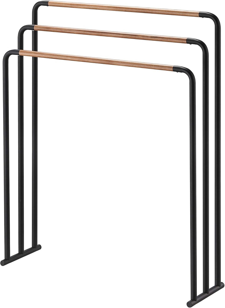 Yamazaki 7468 PLAIN Handtuchhalter, schwarz, Stahl/Holz, minimalistisch, 70 x 19 x 83 cm, Schwarz