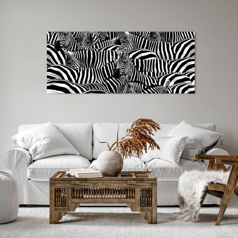 Wandbilder Dekoration Wohnzimmer Tiere Zebra Streifen Panorama Bilder auf Leinwand 120x50cm Leinwand