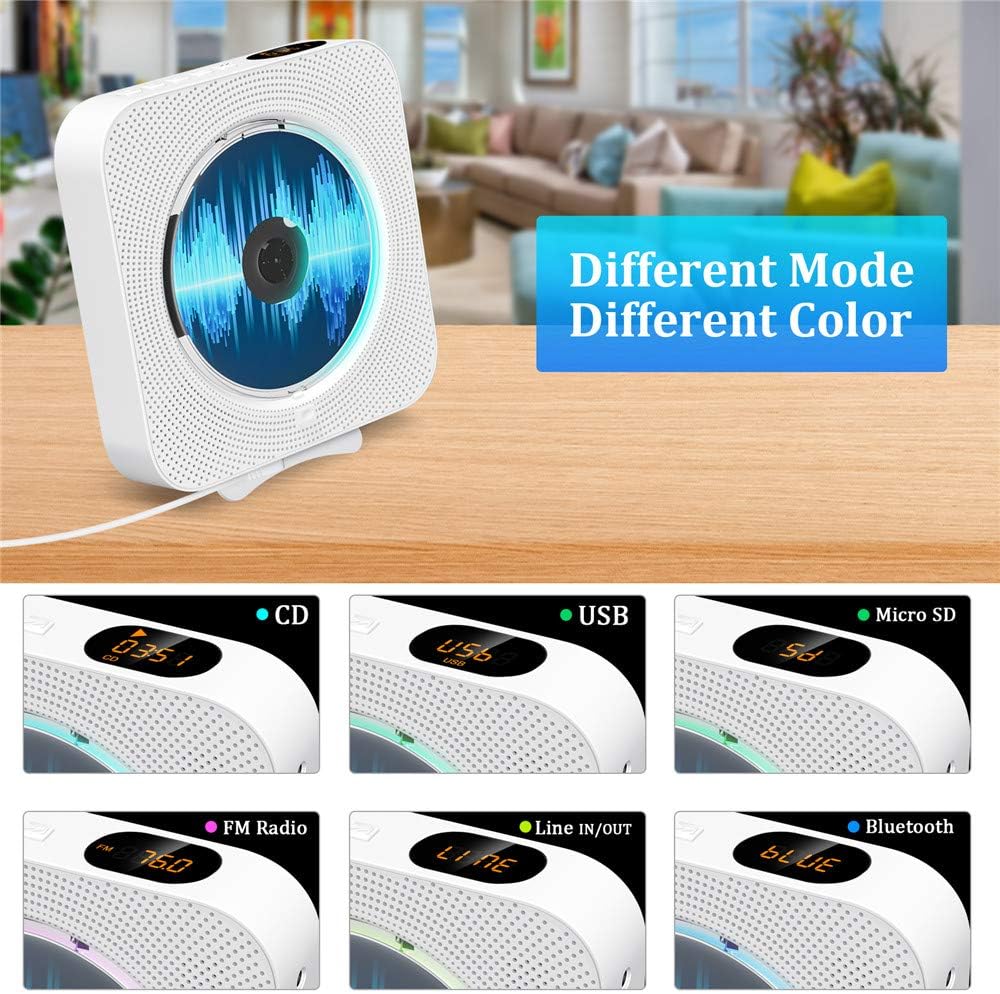 Tragbarer CD Player Bluetooth, Qoosea Wandmontierbar Eingebaute HiFi-Lautsprecher für Kinder, Music