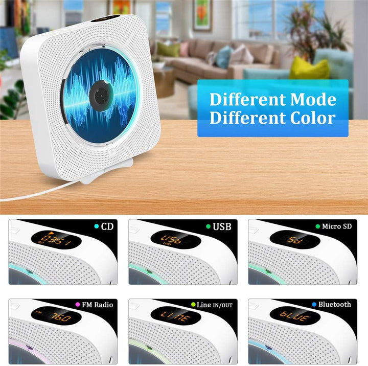 Tragbarer CD Player Bluetooth, Qoosea Wandmontierbar Eingebaute HiFi-Lautsprecher für Kinder, Music