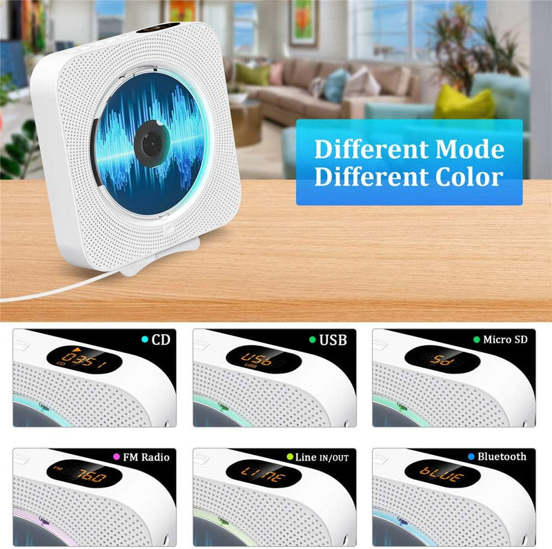 Tragbarer CD Player Bluetooth, Qoosea Wandmontierbar Eingebaute HiFi-Lautsprecher für Kinder, Music
