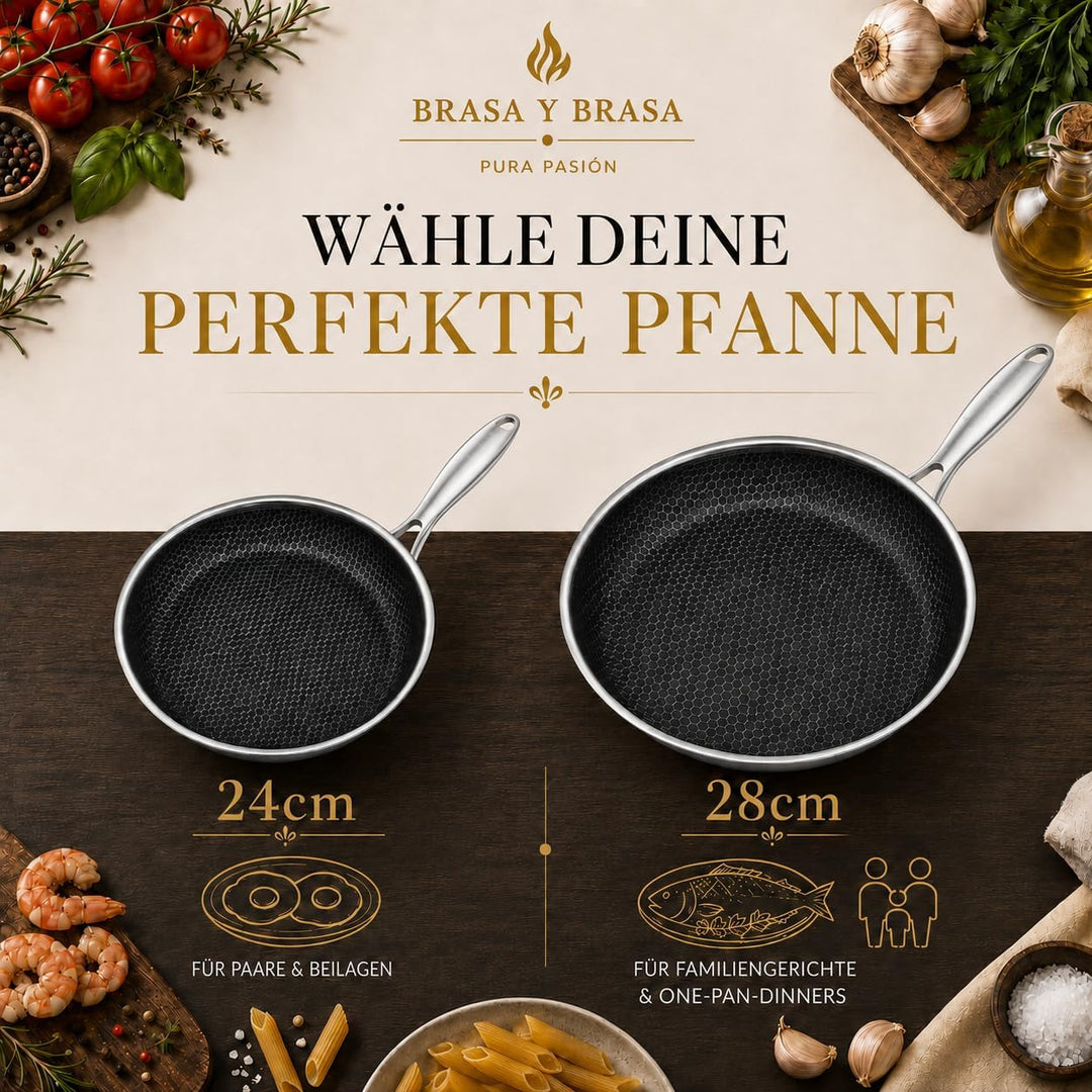 Wabenpfanne 28 cm - Für alle Herdarten inkl. Induktion - Bratpfanne 28 cm zum Kochen &amp; Braten - Anti