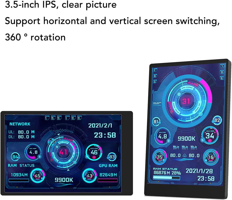 VBESTLIFE 3,5-Zoll-IPS-USB-Bildschirm, AIDA64-PC-CPU-RAM-Datentemperaturanzeige, PC-Sensorpanel-Disp