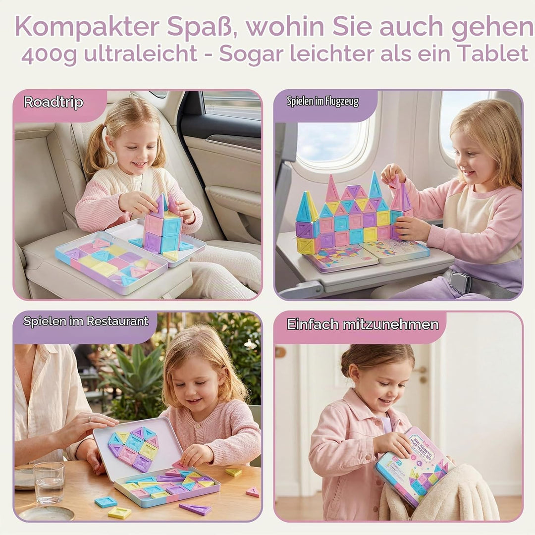 Magnetische Bausteine Reisespielzeug ab 3 Jahre 40pcs Montessori Magnetbausteine Lernspielzeug mit t