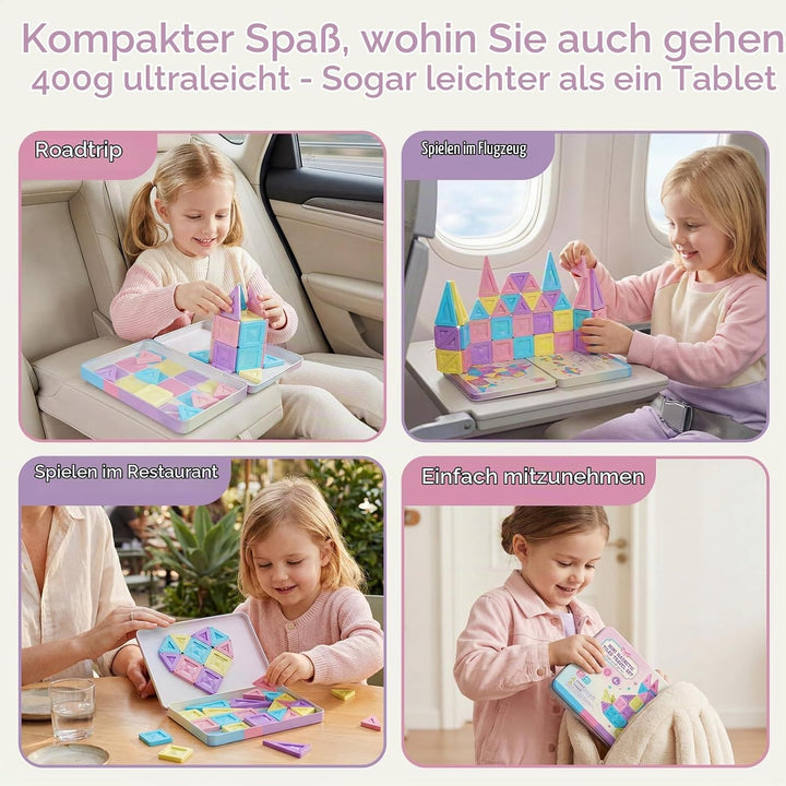 Magnetische Bausteine Reisespielzeug ab 3 Jahre 40pcs Montessori Magnetbausteine Lernspielzeug mit t