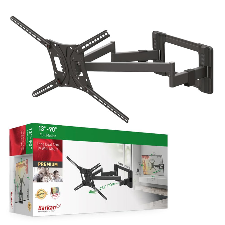 Barkan Long TV Wandhalterung, 13 - 90 Zoll Doppelarm, Schwenkbar / Vollbewegung flach &amp; curved Ferns