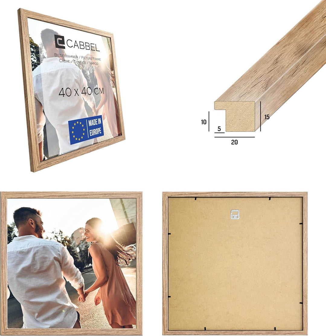 CABBEL Doppelpack (2er Set) Bilderrahmen 40x40 cm, Eiche, stabiles MDF-Holz Rahmen, bruchsicherem Pl