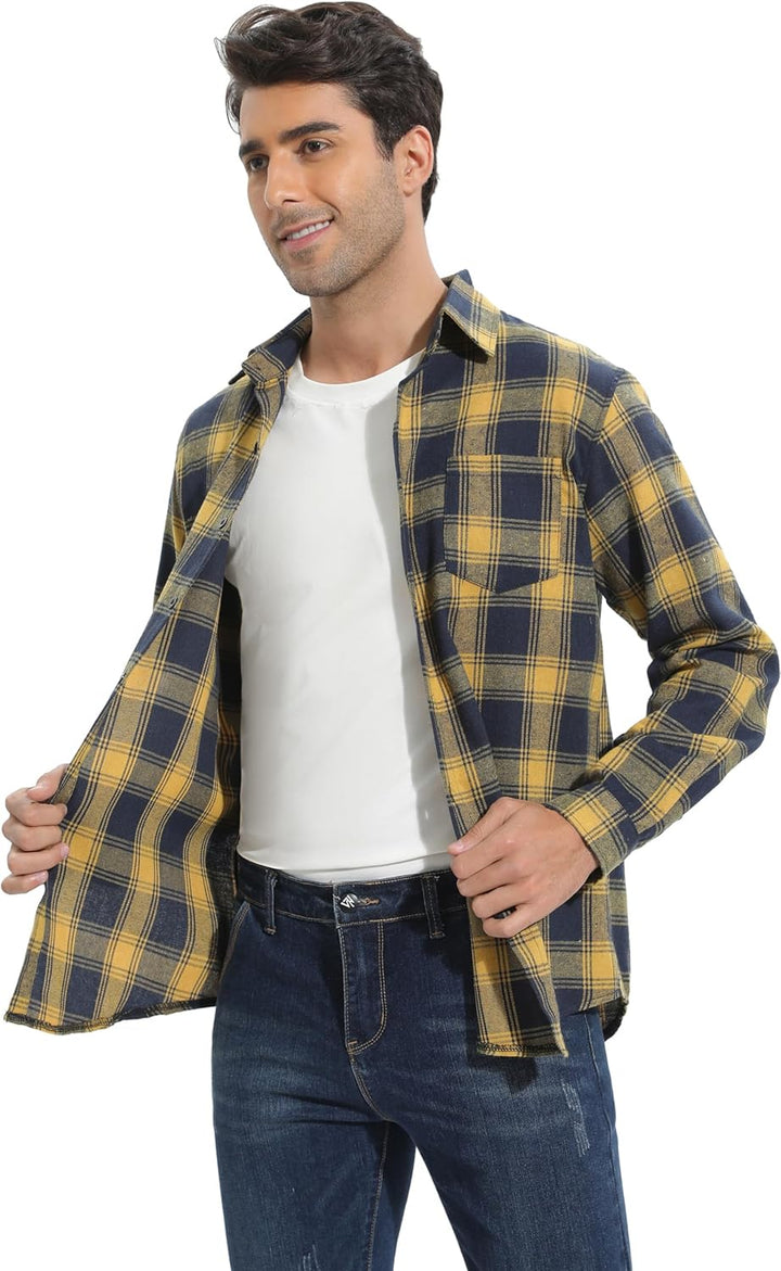 Yukiuiny Herren Holzfällerhemd 100% Baumwolle Langarm Kariertes Hemd Casual Button Down Flanell Frei