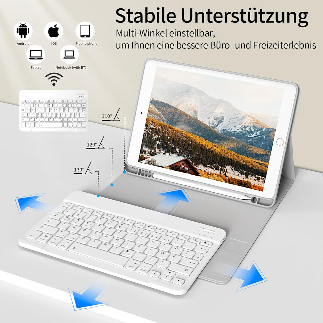Hülle mit Tastatur für iPad 9. / 8. / 7. Generation 10,2 Zoll 2021/2020/2019, Bluetooth Magnetisch Q