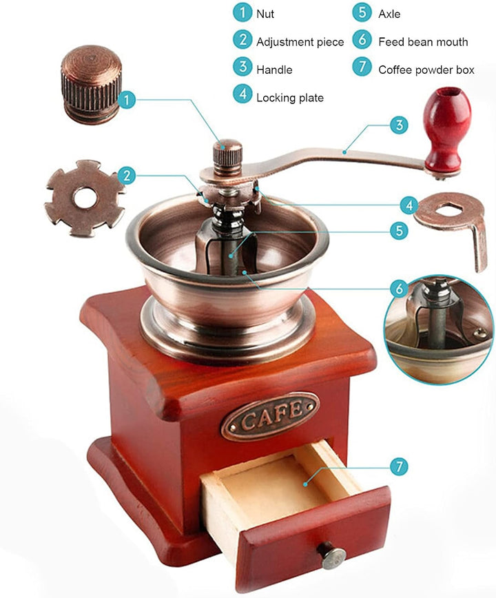 Natudeco Manuelle Kaffeemühle, Handmühle aus Holz, Handkurbel, Kaffeebohnenmühle, Retro-Stil, Kaffee