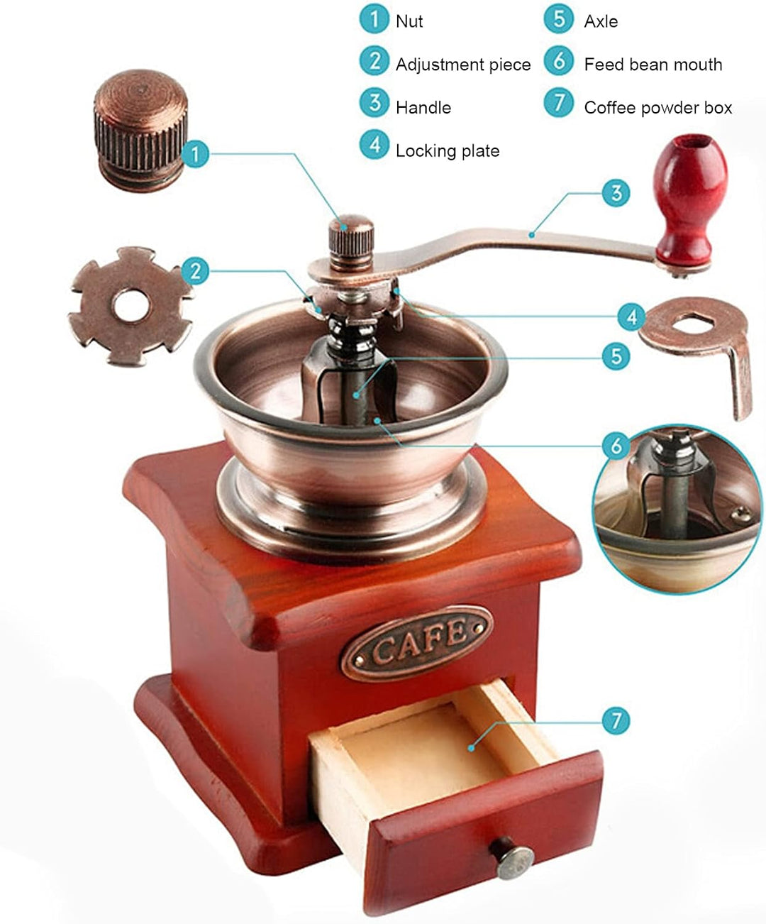 01 Manuelle Kaffeemühle, Mini-Kaffeebohnenmühle aus Keramik, Edelstahl oder Kunststoff für die Küche