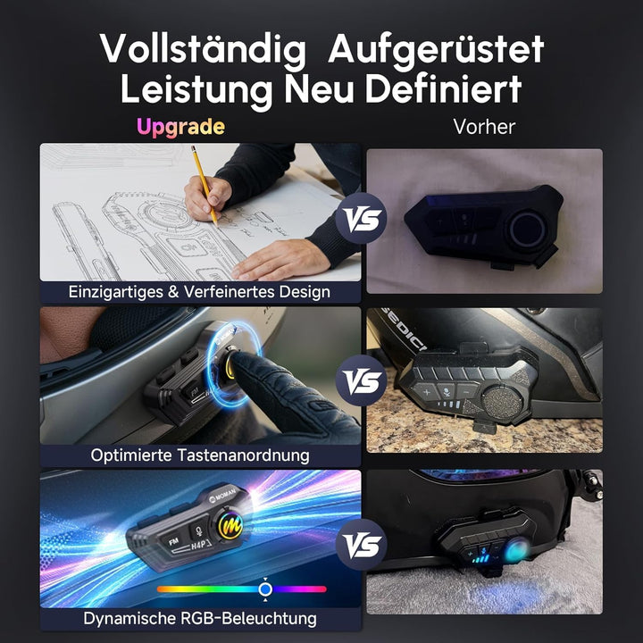 Moman Motorrad Intercom Headset, H4P Motorradhelm Kopfhörer BT5.1 mit Hi-Fi LautsprechernDoppelte Ge