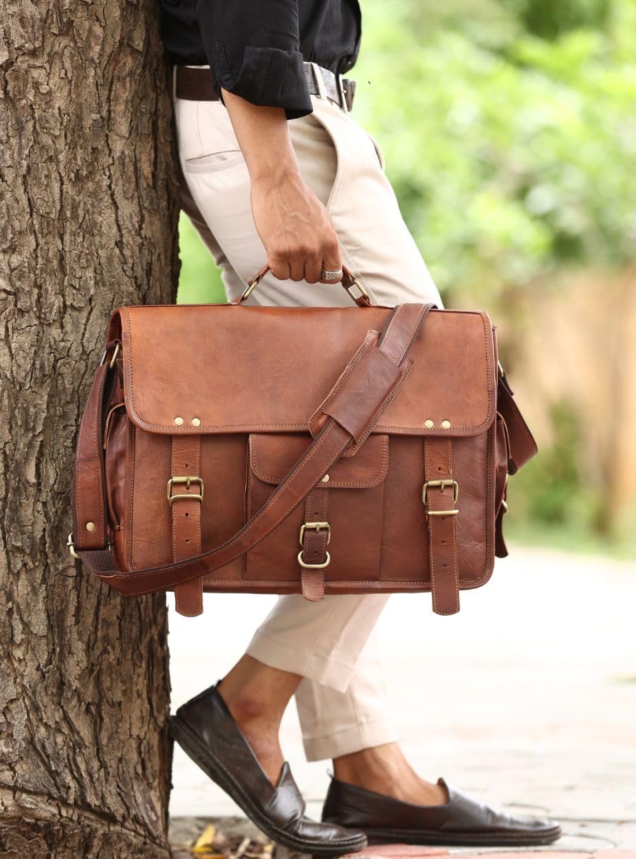 Honey Leather Exporters Umhängetasche Aktentasche aus Leder für Büro Laptop Tasche für Damen und Her